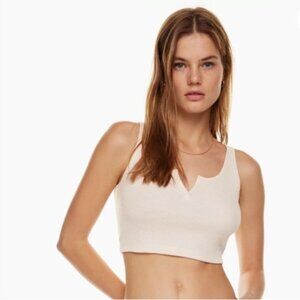 Aritzia TNA Light Gray Waffle Notch Cropped Tank - Size M